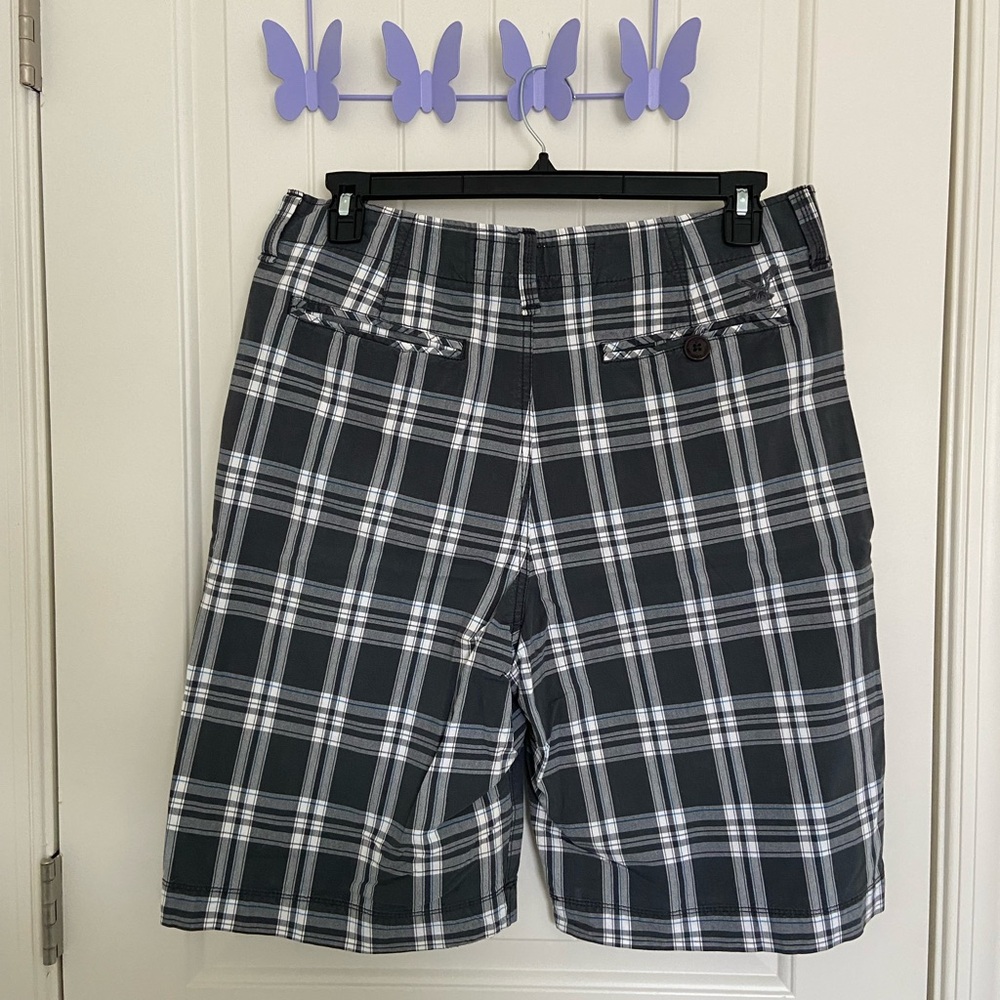 NWOT American Eagle men’s gray white plaid longer length khaki shorts‎ size 33 - Picture 5 of 7